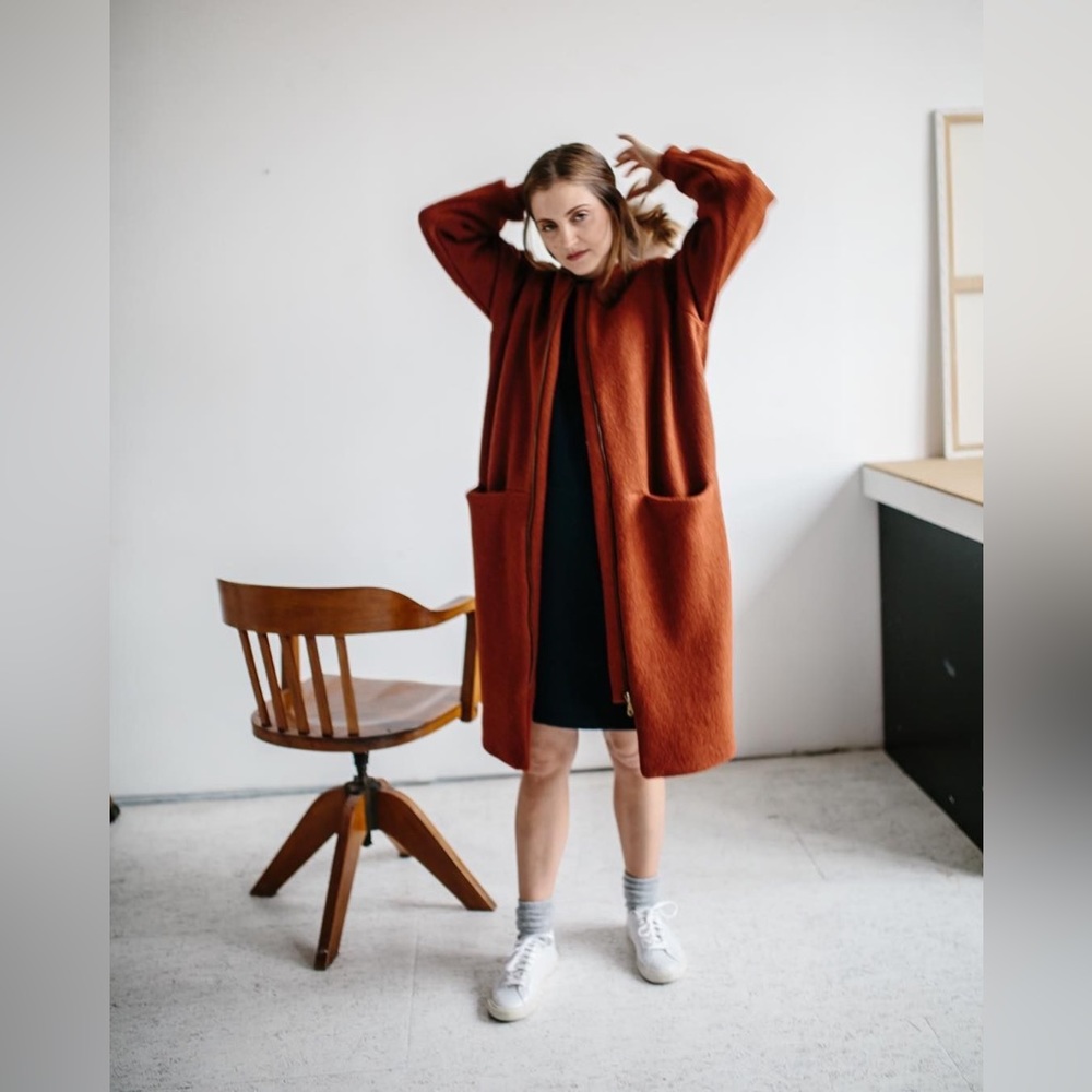 Monkind Berlin Terracotta Zip Front Longline Dolman Wool Coat